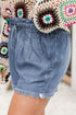 Dusk Blue Raw Hem Lace-up High Waist Plus Size Denim Shorts